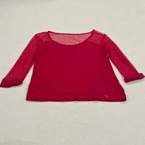 Abercrombie Kids Red Mesh Sleeve Top L | Girls Long Sleeve Sheer Detail Shirt